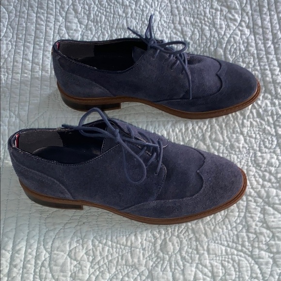 Blue Suede Wingtip Oxfords with Broguing main image 4